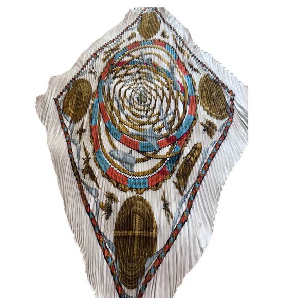 Hermes Plisse Silk Scarf "Cosmogonie Astrale" Aviation & Space Theme 100% Silk - Picture 8 of 8